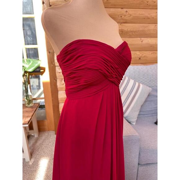 BILL LEVKOFF Red Ruched Bodice Floor Length Strapless Gown Formal Dress Sz 6 - Picture 8 of 12